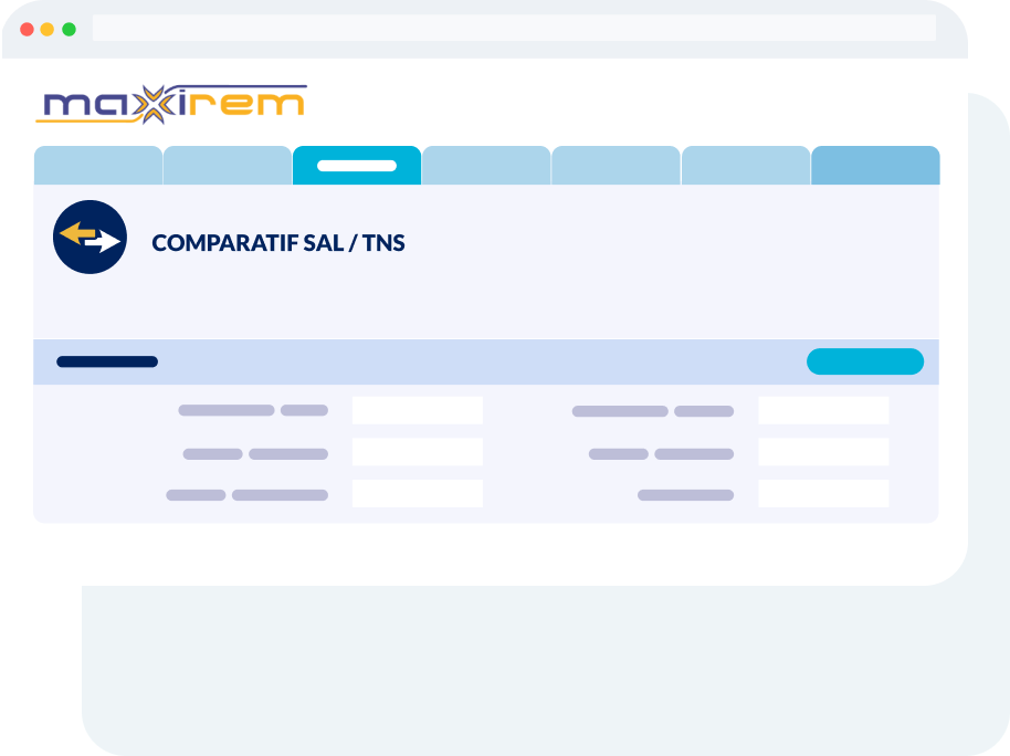Interface de l’outil Comparatif de Statut affichant une comparaison des régimes fiscaux, sociaux et de protection sociale pour dirigeants SAL / TNS