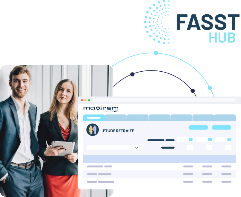 Étude Retraite screen displaying a simulation of retirement entitlements according to retirement age