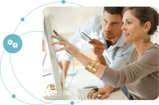 Two professionals working together on one screen to update their insurance documents in real time using FlexiDocs.