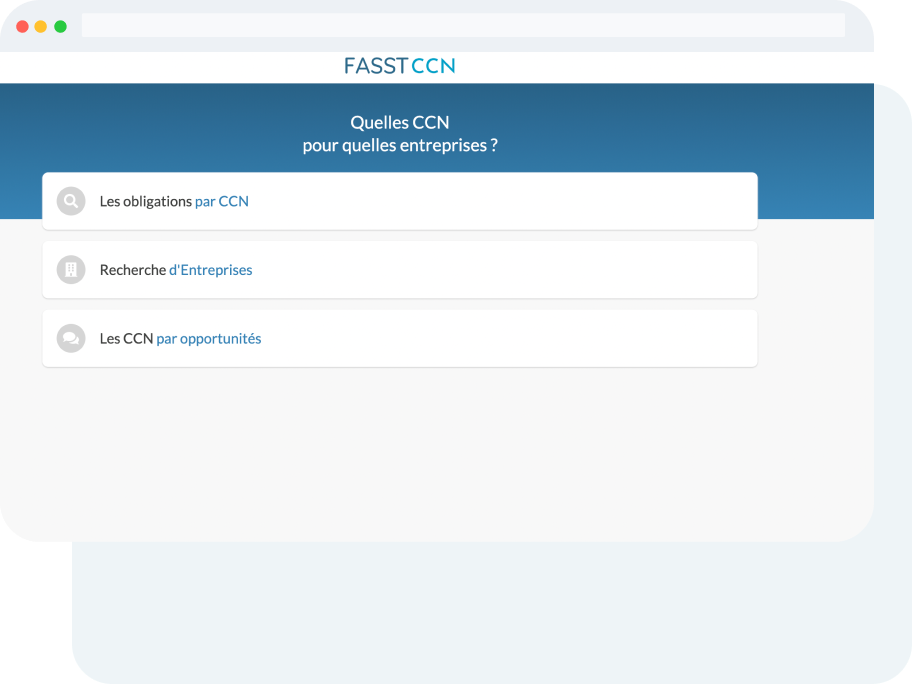 Interface de Business CCN affichant des options de recherche par entreprise, par opportunité ou par convention collective destinée à la prospection en assurance collective